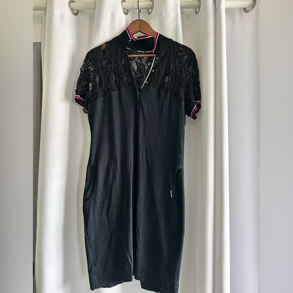 Marc Cain Sports Soft Jersey Dress w Lace up top, pockets. N6